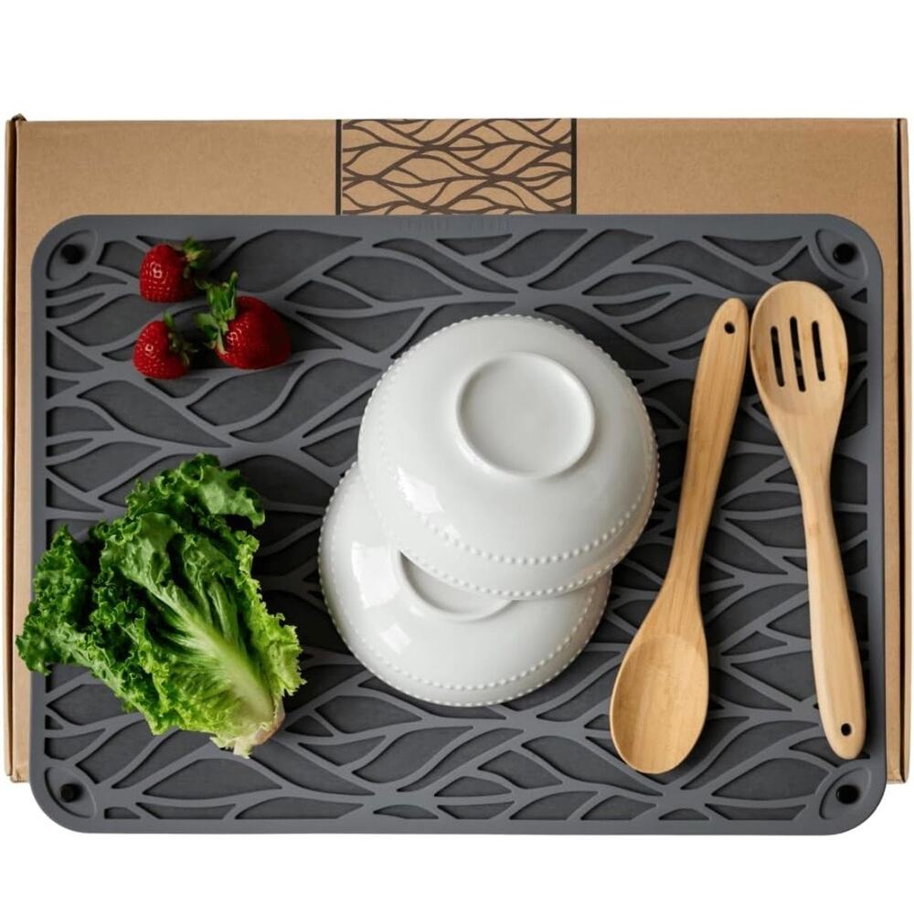 Stone Drying Mat for Kitchen Counter 21.6"x15.7" Diatomaceous Silicone Gray